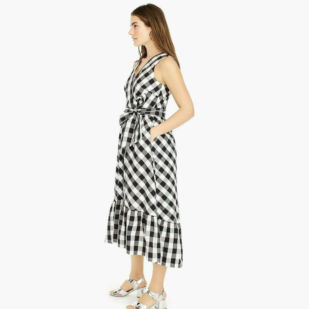 NEW NWT J.CREW Sleeveless faux-wrap dress gingham - Picture 3 of 5